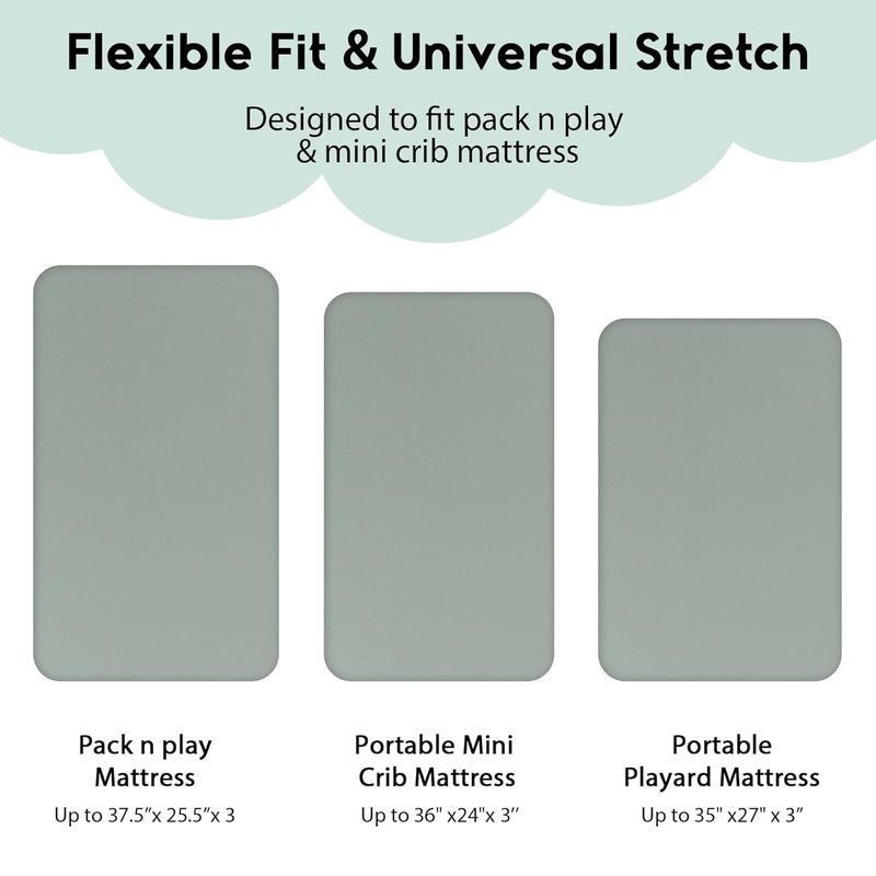 YOOFOSS Pack and Play Sheets Fitted, Mini Crib Sheets 2-Pack for Pack N Play Mattress, Stretchy Playard Sheet, Soft and Breathable Green + Leaf - Image 3